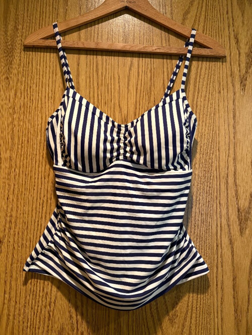 Boden Navy Ivory Striped Ruched Molded Cup Tankini Top US 8